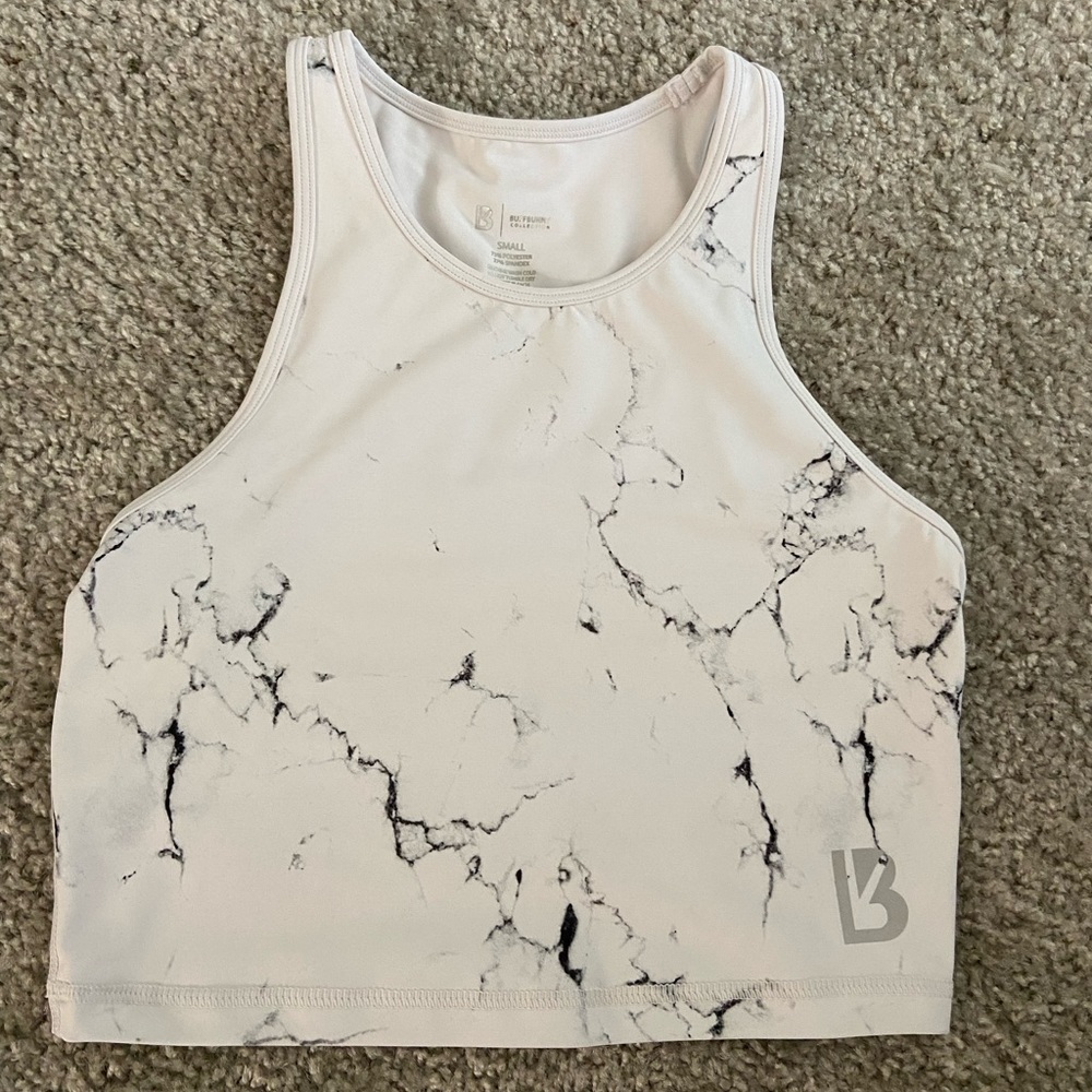 Buffbunny Tops | Buffbunny White Marble Crop Top | Color: White | Size: S